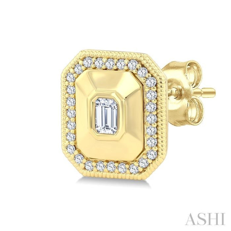 1/3 Ctw Open Window Octagon and Round Cut Diamond Fashion Stud Earrings in 14K Yellow Gold
