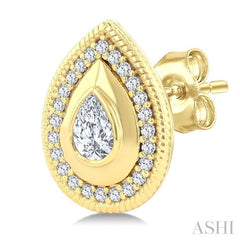 1/3 Ctw Open Window Pear and Round Cut Diamond Fashion Stud Earrings in 14K Yellow Gold