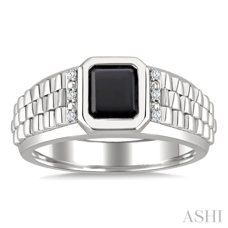 8x7 MM Octagon Shape Onyx and 1/20 Ctw Round Cut Diamond Semi-precious Men's Ring in Sterling Silver