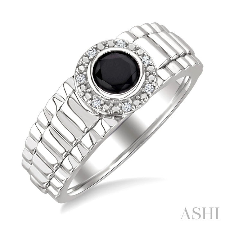 6 MM Round Shape Onyx and 1/20 Ctw Round Cut Diamond Semi-precious Men's Ring in Sterling Silver
