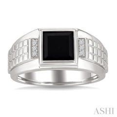 8x8 MM Princess Shape Onyx and 1/20 Ctw Round Cut Diamond Semi-precious Men's Ring in Sterling Silver