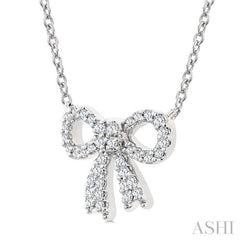 1/5 Ctw Bow Round Cut Diamond Petite Fashion Pendant With Chain in 10K White Gold