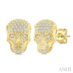 1/6 Ctw Petite Skull Round Cut Diamond Fashion Earrings in 10K Yellow Gold