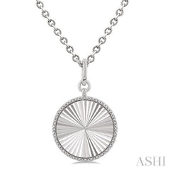 1/10 Ctw Round Fluted Medallion Single Cut Diamond Pendant With Chain in Sterling Silver