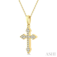 1/8 Ctw Single Cut Diamond Cross Petite Pendant With Chain in 10K Yellow Gold