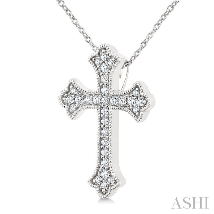1/5 Ctw Round Cut Diamond Cross Petite Fashion Pendant With Chain in 10K White Gold