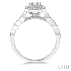 3/8 Ctw Emerald Shape Round Cut and Baguette Diamond Fusion Engagement Ring in 14K White Gold