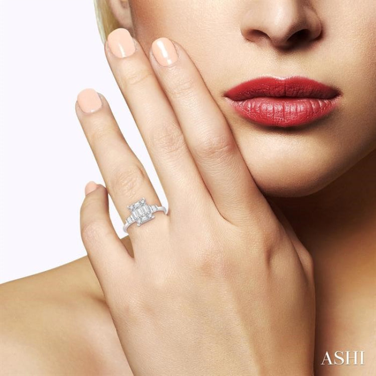 1/2 Ctw Modern Rectangular Head Baguette and Round Cut Diamond Ladies Ring in 14K White Gold