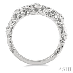 1/6 Ctw Lattice Leaf and Circular Motif Round Cut Diamond Wedding Band in 14K White Gold