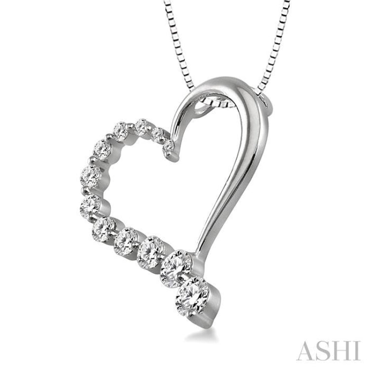 1/2 Ctw Round Cut Diamond Heart Half Journey Pendant in 14K White Gold with Chain