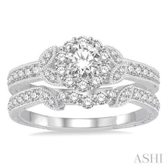 3/4 Ctw Diamond Bridal Set with 1/2 Ctw Round Cut Engagement Ring and 1/6 Ctw Wedding Band in 14K White Gold