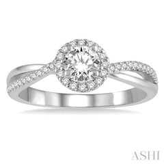 1/2 ctw Criss-Cross Shank Round Cut Diamond Ladies Engagement Ring with 1/4 Ct Round Cut Center Stone in 14K White Gold