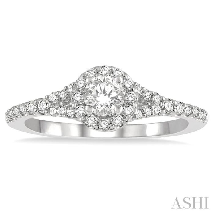 1/3 ctw Circular Mount Split Round Cut Diamond Semi Mount Engagement Ring in 14K White Gold