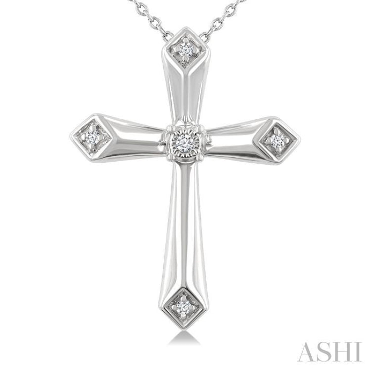 1/20 Ctw Single Cut Diamond Fashion Cross Pendant With Chain in Sterling Silver