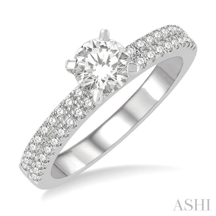 1/3 Ctw Round Cut Diamond Semi Mount Engagement Ring in 14K White Gold