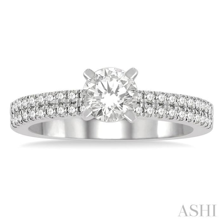 1/3 Ctw Round Cut Diamond Semi Mount Engagement Ring in 14K White Gold