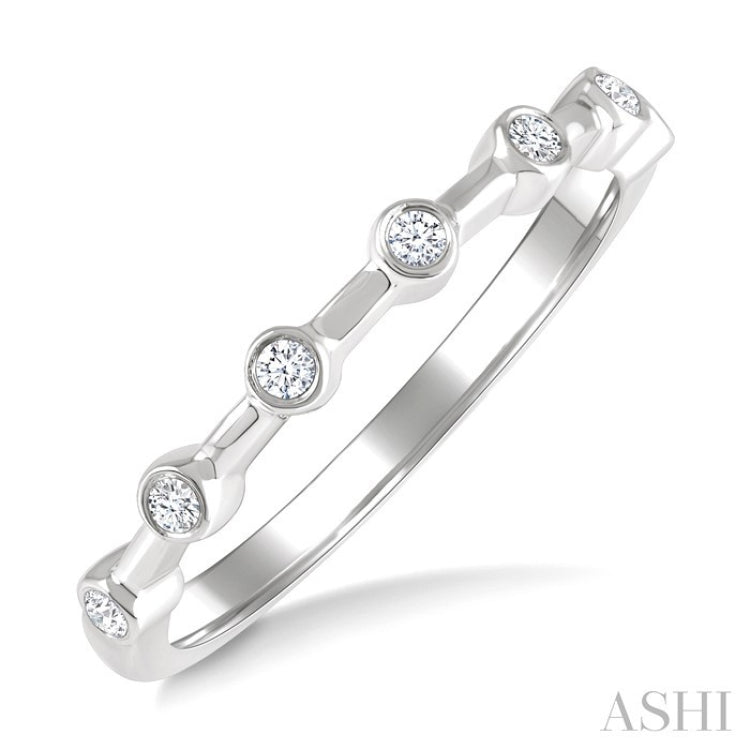 1/10 Ctw Bezel Set Round Cut Diamond Stackable Wedding Band in 14K White Gold