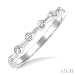 1/10 Ctw Bezel Set Round Cut Diamond Stackable Wedding Band in 14K White Gold