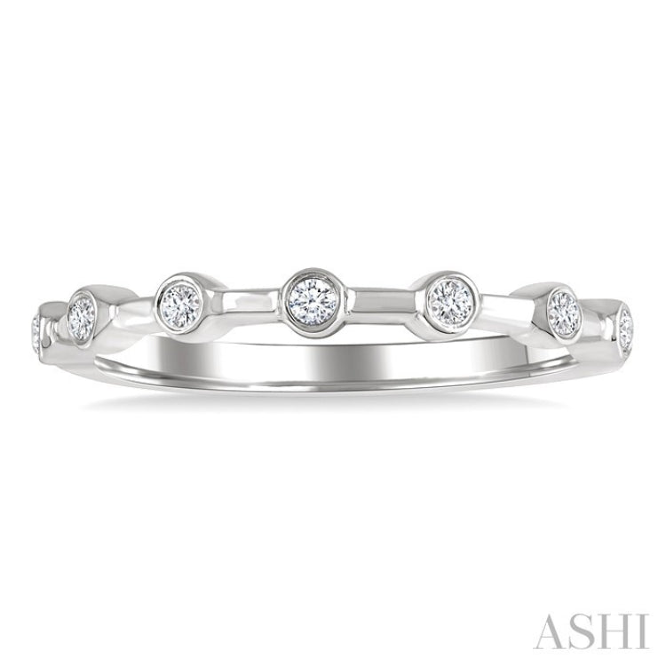 1/10 Ctw Bezel Set Round Cut Diamond Stackable Wedding Band in 14K White Gold