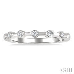 1/10 Ctw Bezel Set Round Cut Diamond Stackable Wedding Band in 14K White Gold