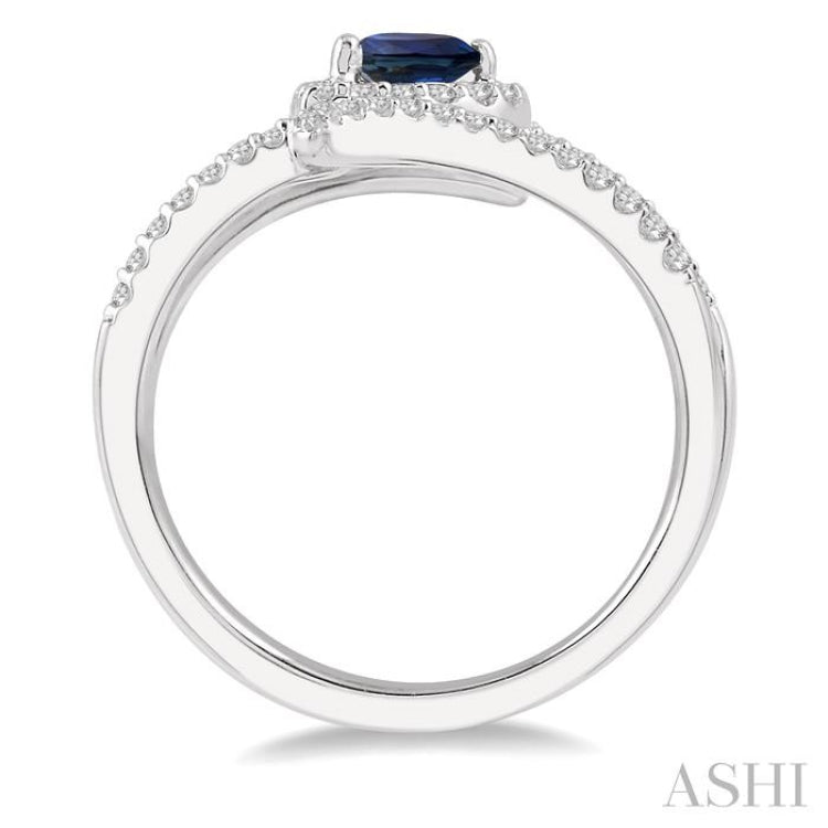 6x4 MM Pear Shape Sapphire and 1/3 Ctw Round Cut Diamond Precious Ring in 14K White Gold