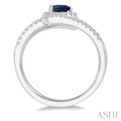 6x4 MM Pear Shape Sapphire and 1/3 Ctw Round Cut Diamond Precious Ring in 14K White Gold