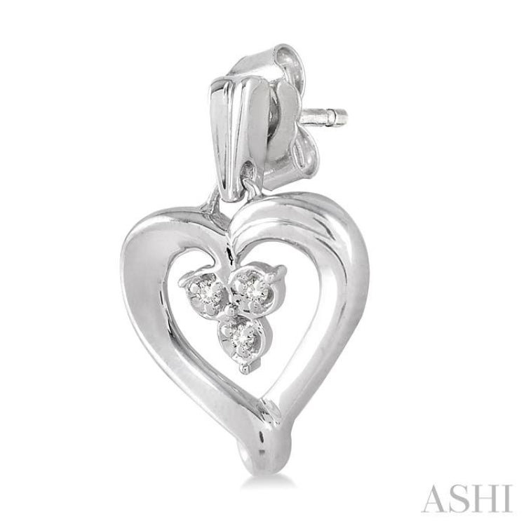 1/50 Ctw Round Cut Diamond Heart Earrings in Sterling Silver