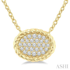 1/5 Ctw Pave Set Oval Shape Round Cut Diamond Fashion Pendant in 10K Yellow Gold
