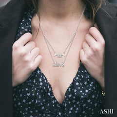 1/6 Ctw Mom & Love Carved Round Cut Diamond Layered Necklace With Link Chain in 10K White Gold