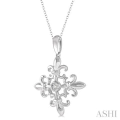 1/50 Ctw Fleur De Lis Round Cut Diamond Pendant With Chain in Sterling Silver