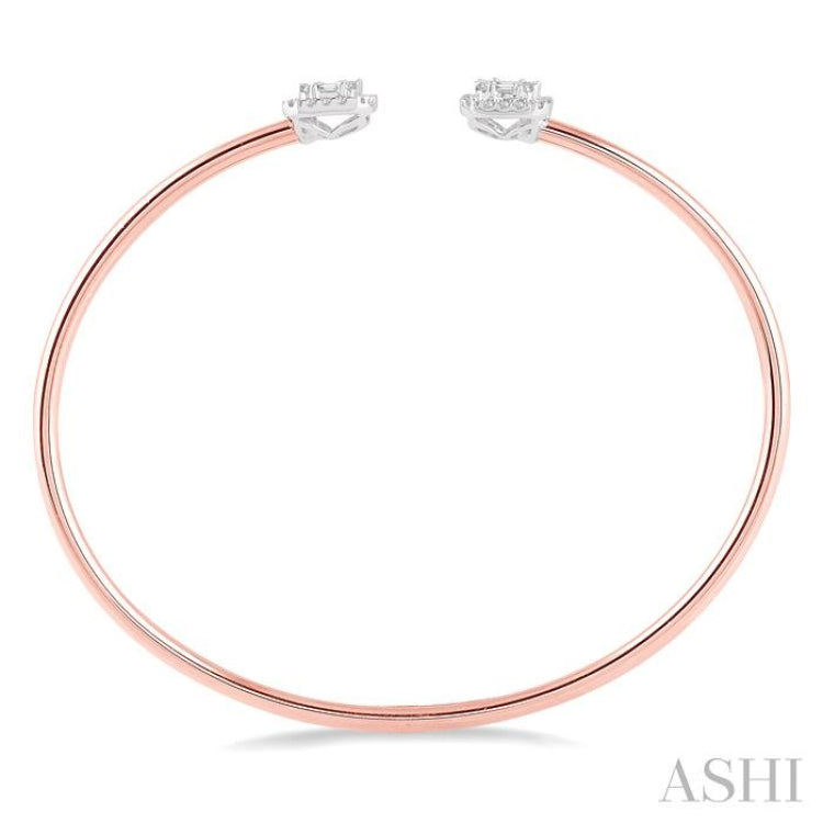 5/8 ctw Emerald Shape Lovebright Open Cuff Diamond Bangle in 14K Rose and White Gold