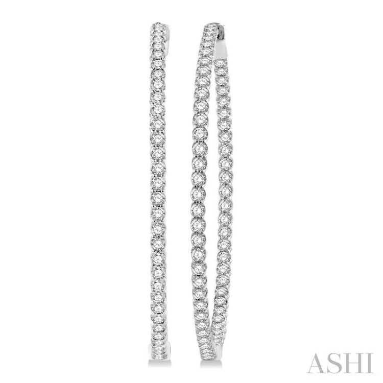 3 Ctw Inside-Out Round Cut Diamond 1 3/4 Inch Hoop Earrings in 14K White Gold