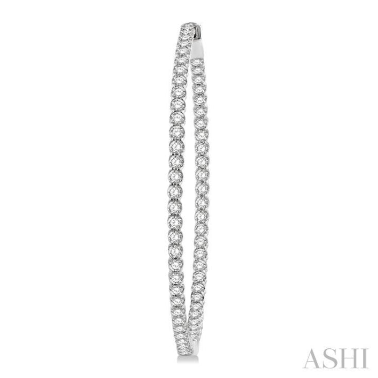 3 Ctw Inside-Out Round Cut Diamond 1 3/4 Inch Hoop Earrings in 14K White Gold