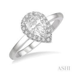 1/3 ctw Round Cut Diamond Halo Engagement Ring With 1/4 ct Pear Cut Center Stone in 14K White Gold