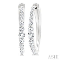 1/2 Ctw Round Cut Diamond Graduated Riviera Hoop Earrings in 14K White Gold