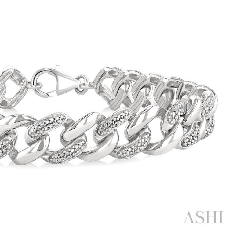 1/6 Ctw Single Cut Diamond Curb & Cuban Bracelet in Sterling Silver
