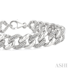 1/6 Ctw Single Cut Diamond Curb & Cuban Bracelet in Sterling Silver