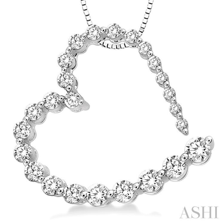 1/2 Ctw Diamond Journey Heart Pendant in 14K White Gold with chain