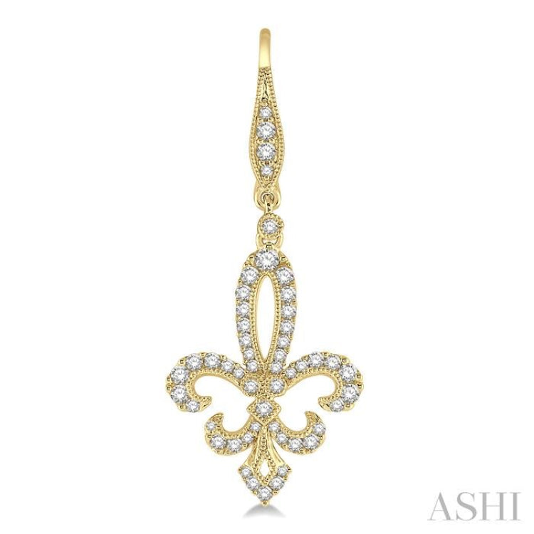 3/4 Ctw Fleur De Lis Round Cut Diamond Hanging Earrings in 14K Yellow Gold