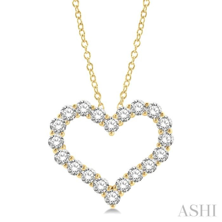 3.00 Ctw Heart Shape Round Cut Diamond Pendant With Chain in 14K Yellow Gold