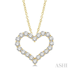 3.00 Ctw Heart Shape Round Cut Diamond Pendant With Chain in 14K Yellow Gold