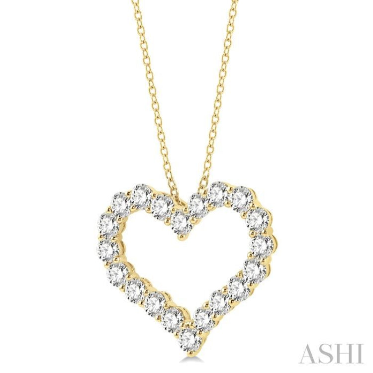 3.00 Ctw Heart Shape Round Cut Diamond Pendant With Chain in 14K Yellow Gold