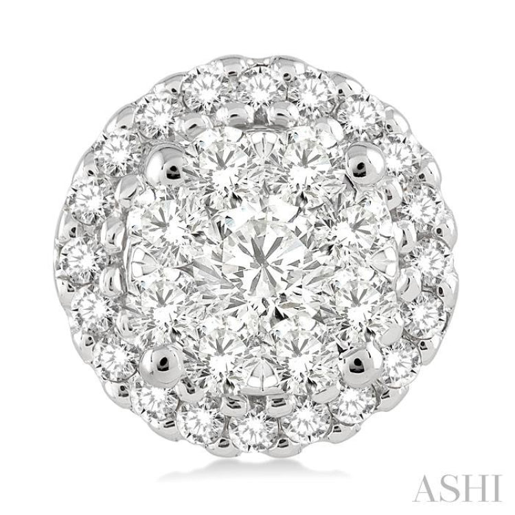1.00 Ctw Lovebright Round Cut Diamond Earrings in 14K White Gold