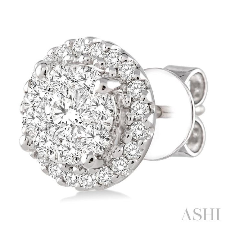 1.00 Ctw Lovebright Round Cut Diamond Earrings in 14K White Gold