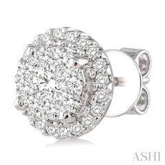 1.00 Ctw Lovebright Round Cut Diamond Earrings in 14K White Gold