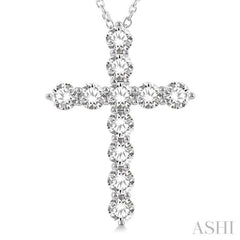 4 Ctw Round Cut Diamond Cross Pendant in 14K White Gold with Chain