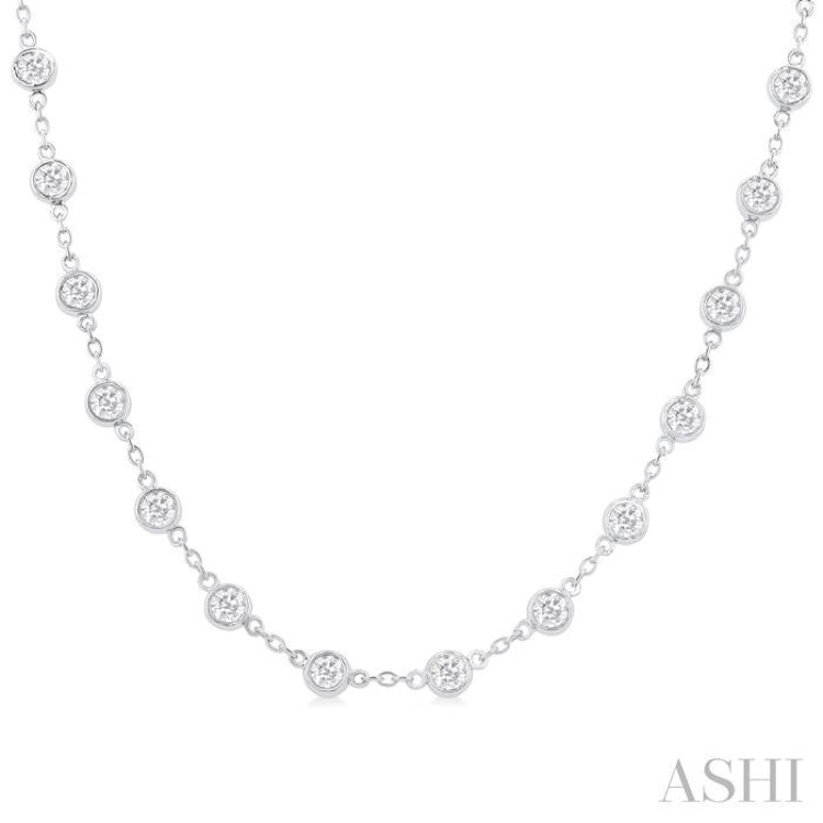 4 Ctw Bezel Set Round Cut Diamond Station Necklace in 14K White Gold