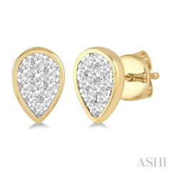 1/2 ctw Pear Shape Lovebright Round Cut Diamond Bezel Stud Earring in 14K Yellow and White Gold