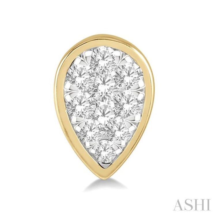 1/2 ctw Pear Shape Lovebright Round Cut Diamond Bezel Stud Earring in 14K Yellow and White Gold