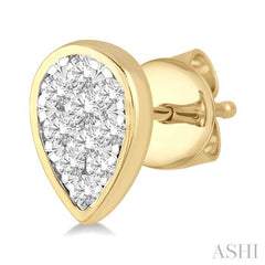 1/2 ctw Pear Shape Lovebright Round Cut Diamond Bezel Stud Earring in 14K Yellow and White Gold